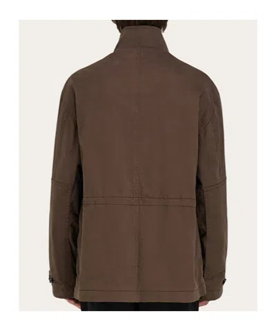 Ferragamo High Neck Concealed Fastened Jacket In Brown