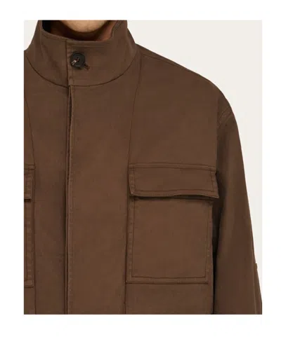 Ferragamo High Neck Concealed Fastened Jacket In Brown