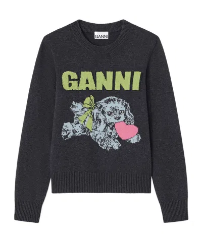 Ganni Felpa Fuffy Puppy Love Phantom In Black