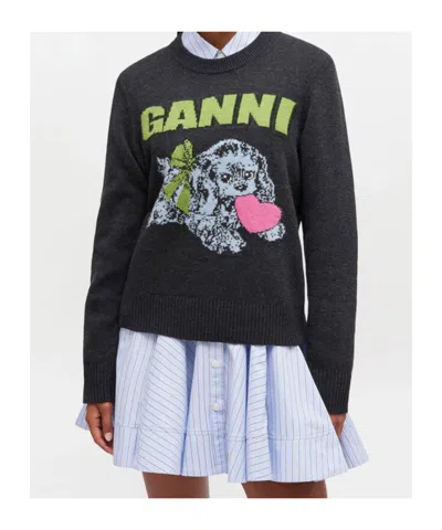 Ganni Felpa Fuffy Puppy Love Phantom In Black