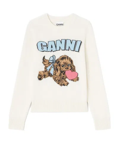 Ganni Womens Egret Puppy Round-neck Wool-blend Jumper Xs In Neutral