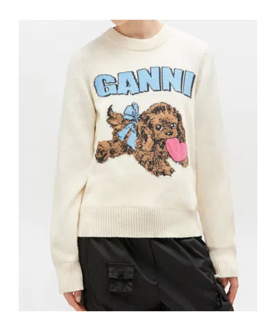 Ganni Womens Egret Puppy Round-neck Wool-blend Jumper Xs In Neutral