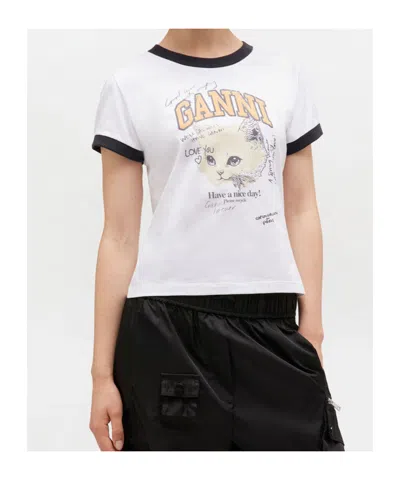 Ganni Women White Crewneck T-shirt With Maxi Logo On The Front In Cotton Jersey Woman In White