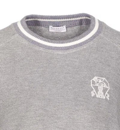 Brunello Cucinelli Crew Neck Logo Embroidered Sweatshirt In Gray