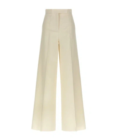 Max Mara Wide Leg High Waist Trousers With Pleated Front In Neutral