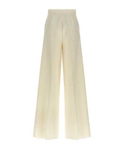 Max Mara Wide Leg High Waist Trousers With Pleated Front In Neutral