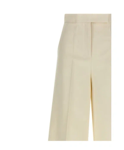 Max Mara Wide Leg High Waist Trousers With Pleated Front In Neutral