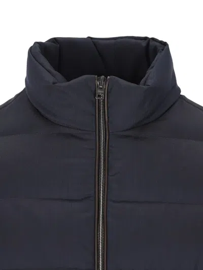 Herno Bomber Jacket In Polished Smooth Wool In Blue