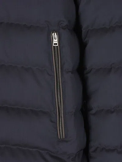Herno Bomber Jacket In Polished Smooth Wool In Blue