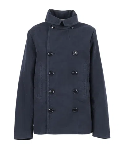 Aspesi Double-breasted Blue Jacket With Wide Lapel In Blue