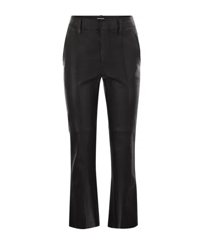 Brunello Cucinelli Women Stretch Nappa Leather Square Cigarette Trousers With Jewellery In Black
