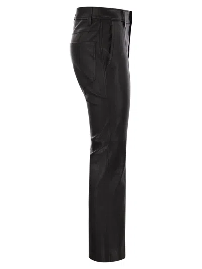 Brunello Cucinelli Women Stretch Nappa Leather Square Cigarette Trousers With Jewellery In Black