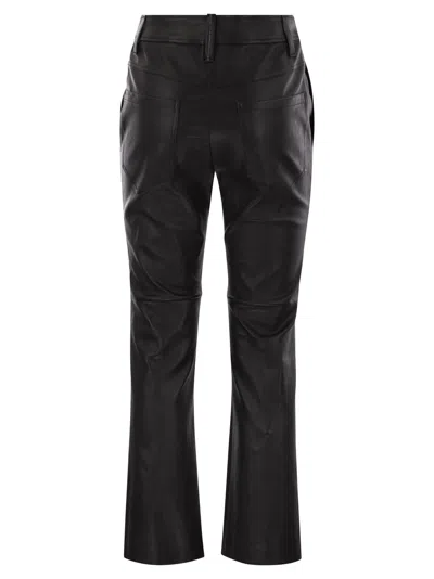 Brunello Cucinelli Women Stretch Nappa Leather Square Cigarette Trousers With Jewellery In Black