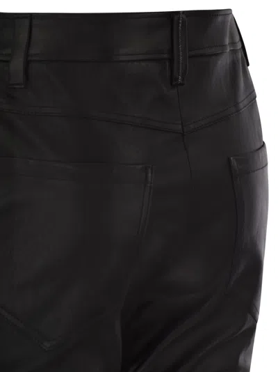 Brunello Cucinelli Women Stretch Nappa Leather Square Cigarette Trousers With Jewellery In Black