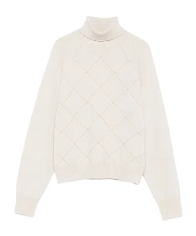 Peserico Diamond-pattern Turtleneck Sweater In White