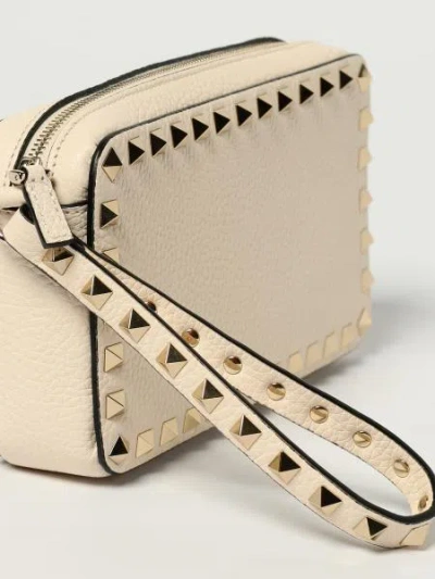 Valentino Rockstud Rectangular Clutch Bag With Wrist Strap In White
