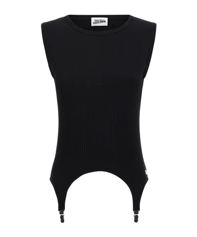 Jean Paul Gaultier Ribbed Cotton Lingerie Garter Top In Black