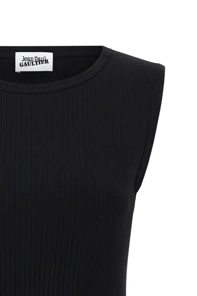 Jean Paul Gaultier Ribbed Cotton Lingerie Garter Top In Black
