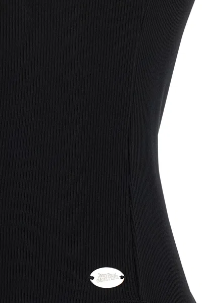 Jean Paul Gaultier Ribbed Cotton Lingerie Garter Top In Black