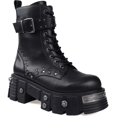Zigi Monik Stud Lug Sole Combat Boot In Black