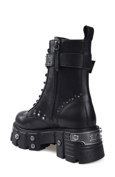 Zigi Monik Stud Lug Sole Combat Boot In Black