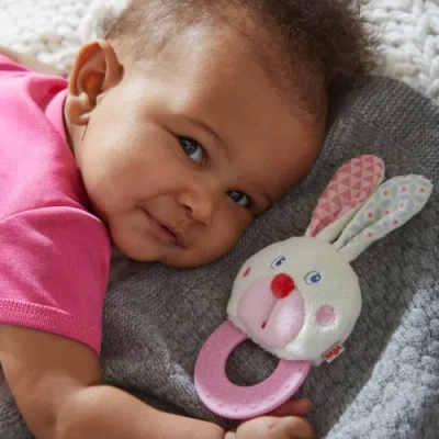 Haba Chomp Champ Bunny Teether In Pink