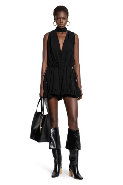 Chloé Tuta Con Scollo A V In Georgette Di Seta In Black