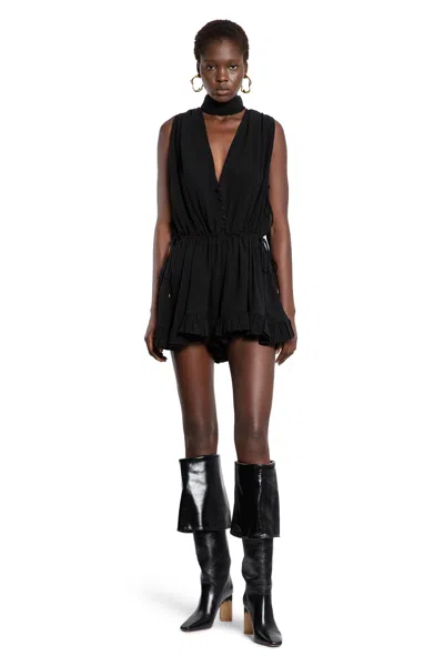 Chloé Tuta Con Scollo A V In Georgette Di Seta In Black