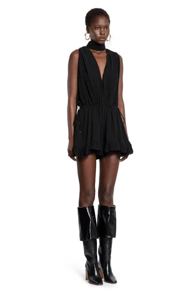 Chloé Tuta Con Scollo A V In Georgette Di Seta In Black