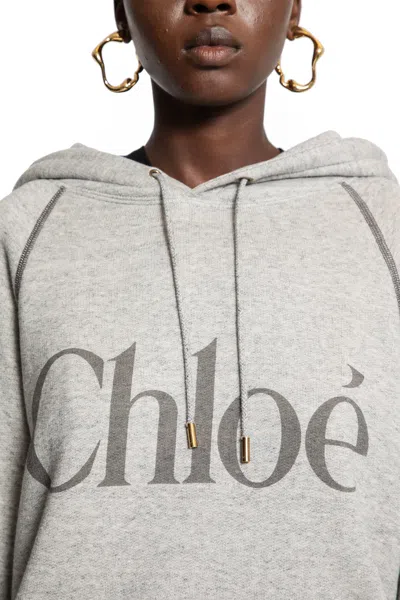 Chloé Cotton Blend Logo Hoodie In Gray