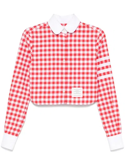 Thom Browne 4-bar Gingham Check Flannel Crop Button-up Shirt In Red