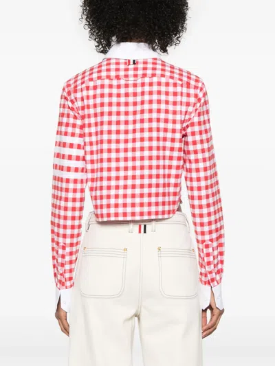 Thom Browne 4-bar Gingham Check Flannel Crop Button-up Shirt In Red