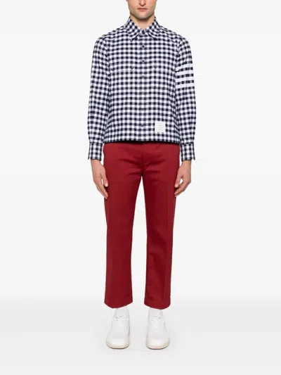 Thom Browne Navy Blue Check Shirts In Blue