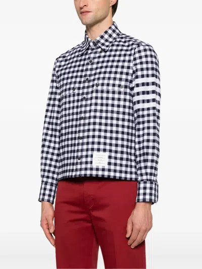 Thom Browne Navy Blue Check Shirts In Blue