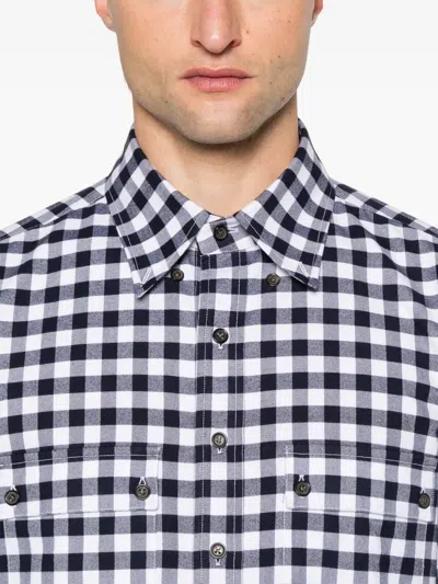Thom Browne Navy Blue Check Shirts In Blue