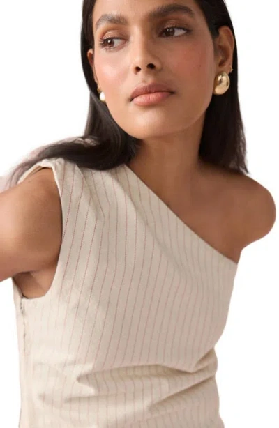 Next Stripe One-shoulder Denim Top In Neutral