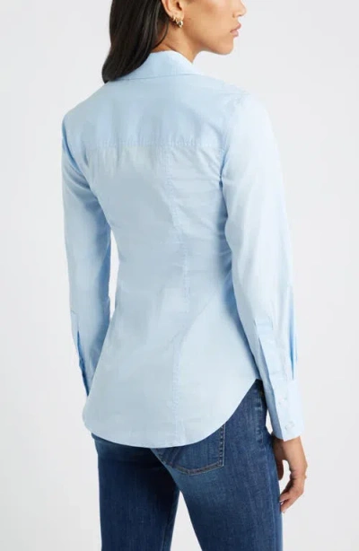 Open Edit Twist Front Stretch Cotton Blend Button-up Shirt In Blue
