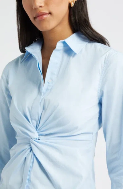Open Edit Twist Front Stretch Cotton Blend Button-up Shirt In Blue