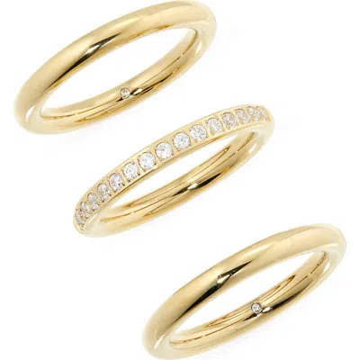 Nordstrom Set Of 3 Waterproof Cubic Zirconia Stackable Rings In Gold