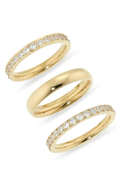 Nordstrom Set Of 3 Waterproof Cubic Zirconia Stackable Rings In Gold