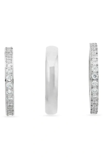 Nordstrom Set Of 3 Waterproof Cubic Zirconia Stackable Rings In Metallic
