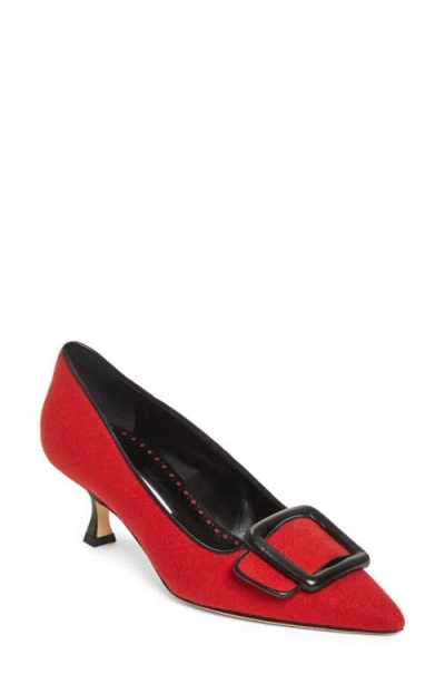 Manolo Blahnik Maysale Buckle Pointed Toe Pump In Red