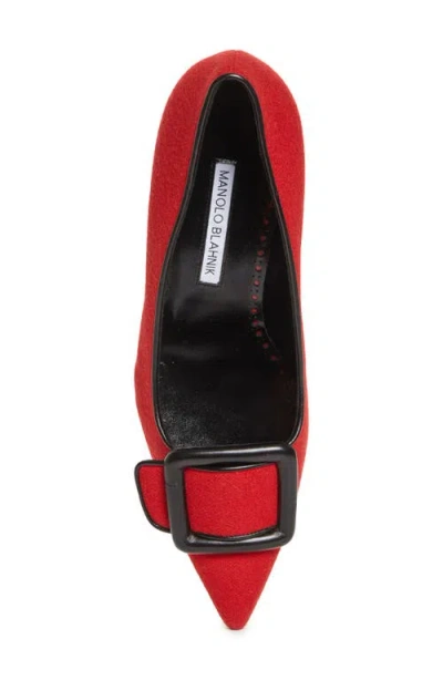 Manolo Blahnik Maysale Buckle Pointed Toe Pump In Red