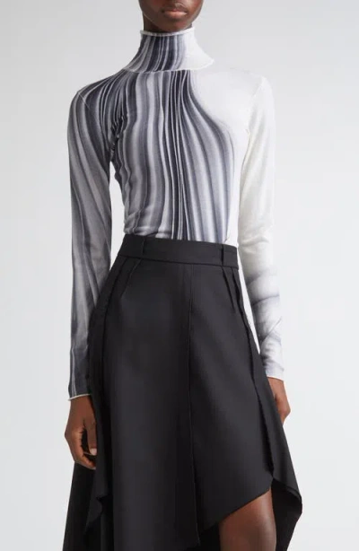 Jason Wu Collection Dancing Pleat Print Merino Wool Turtleneck Sweater In Multi