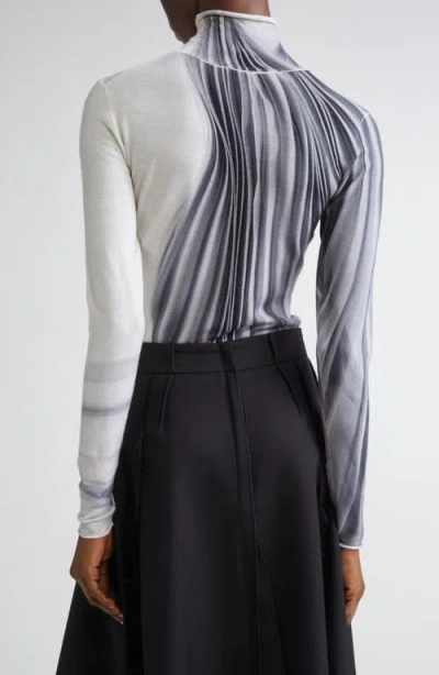 Jason Wu Collection Dancing Pleat Print Merino Wool Turtleneck Sweater In Multi