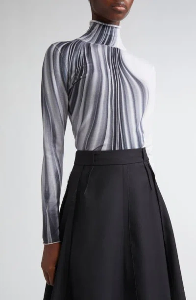 Jason Wu Collection Dancing Pleat Print Merino Wool Turtleneck Sweater In Multi