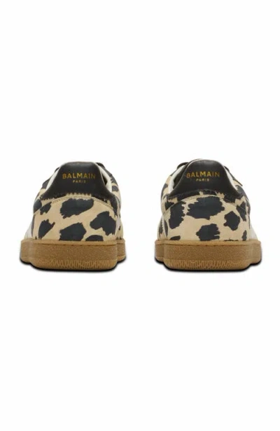 Balmain Swan Snow Leopard-print Suede Low-top Sneakers In Brown