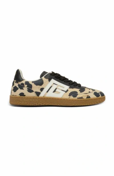 Balmain Swan Snow Leopard-print Suede Low-top Sneakers In Brown
