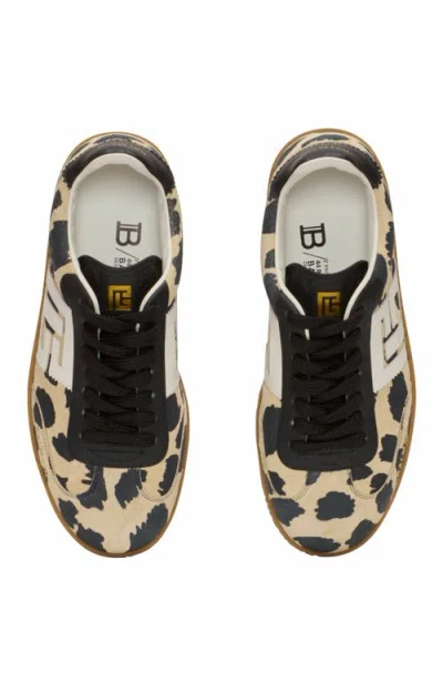 Balmain Swan Snow Leopard-print Suede Low-top Sneakers In Brown