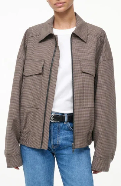 Staud Eugene Micro Houndstooth Jacket In Brown